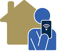 Icon of a house & a person with a phone in front of it.